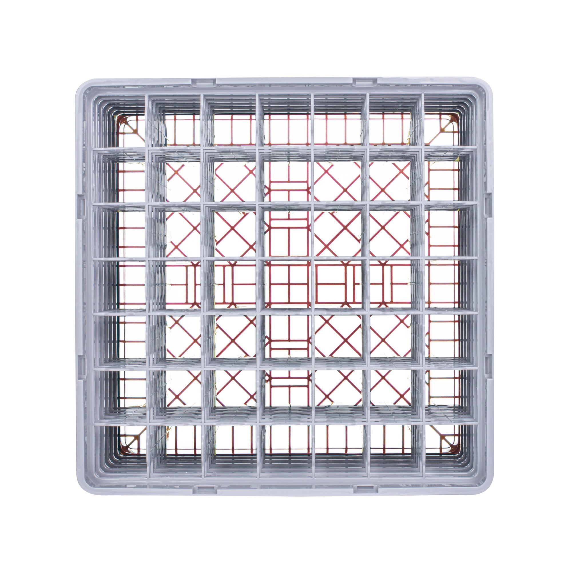 Clean Tek Professional Red Glass Rack - 36 Compartments, 1 Full Drop and 5 Half Drop Extenders - 19 3/4" x 19 3/4" x 13 3/4" - 1 count box