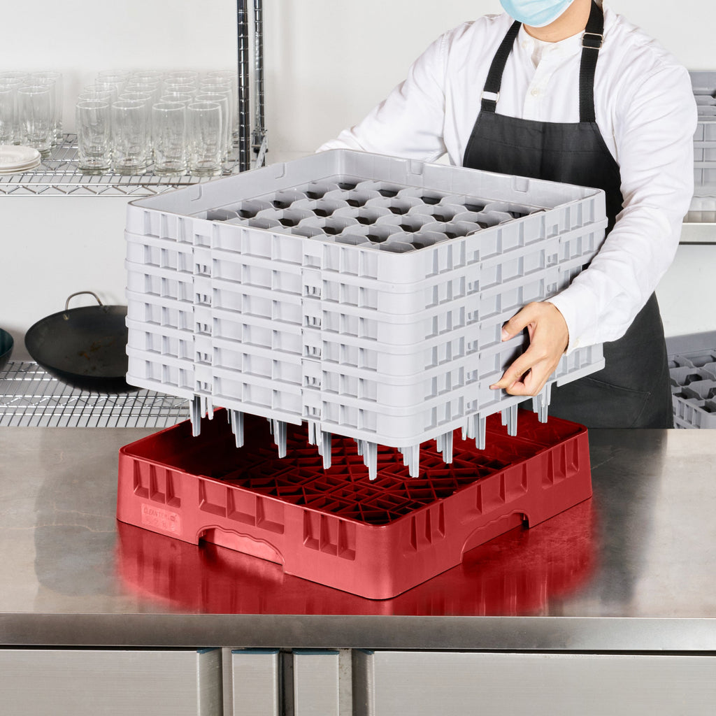 Clean Tek Professional Red Glass Rack - 36 Compartments, 1 Full Drop and 5 Half Drop Extenders - 19 3/4" x 19 3/4" x 13 3/4" - 1 count box
