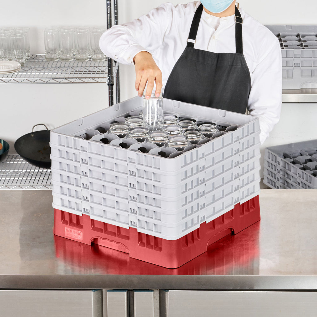 Clean Tek Professional Red Glass Rack - 36 Compartments, 1 Full Drop and 5 Half Drop Extenders - 19 3/4" x 19 3/4" x 13 3/4" - 1 count box