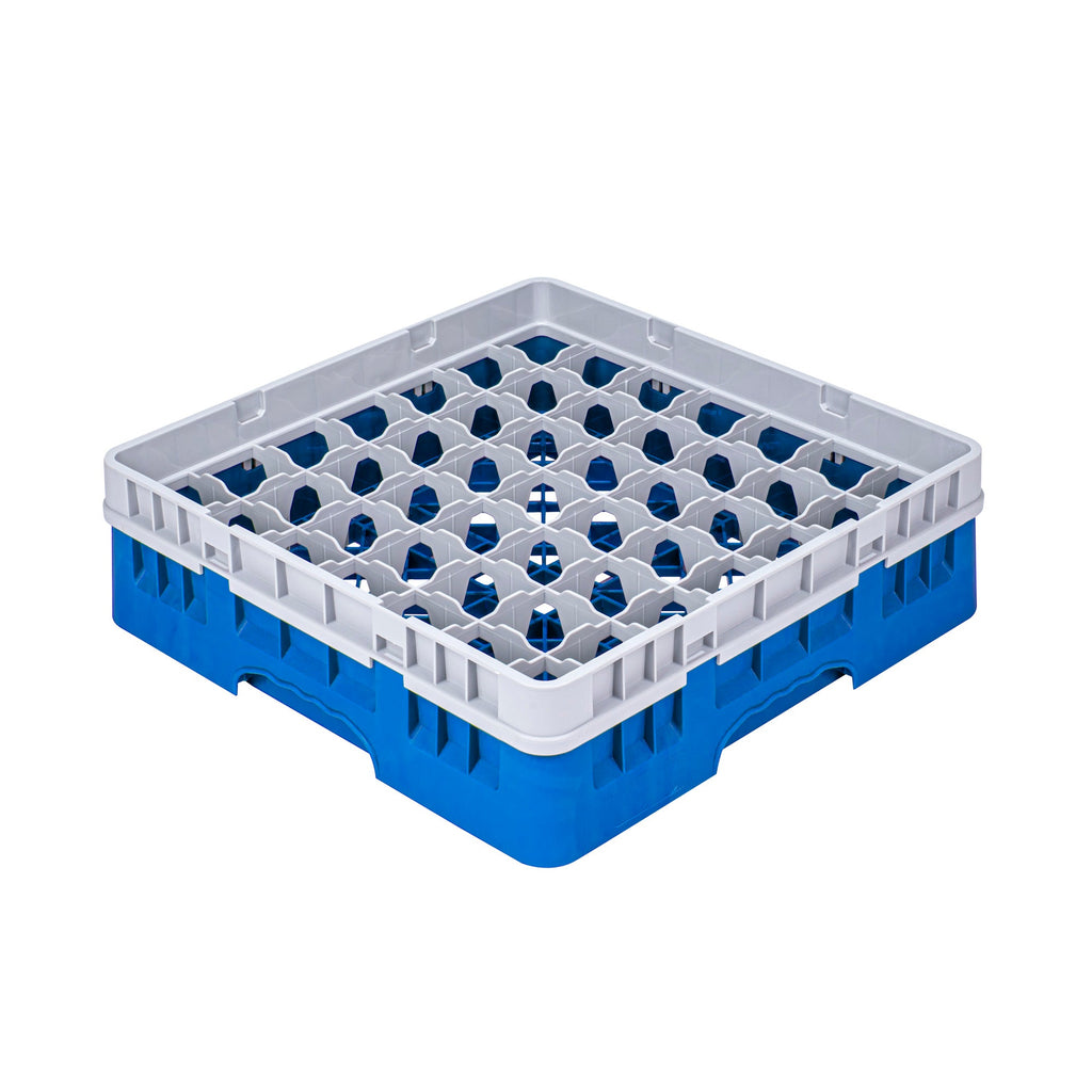 Clean Tek Professional Blue Glass Rack - 49 Compartments, 1 Full Drop Extender - 19 3/4" x 19 3/4" x 5 3/4" - 1 count box