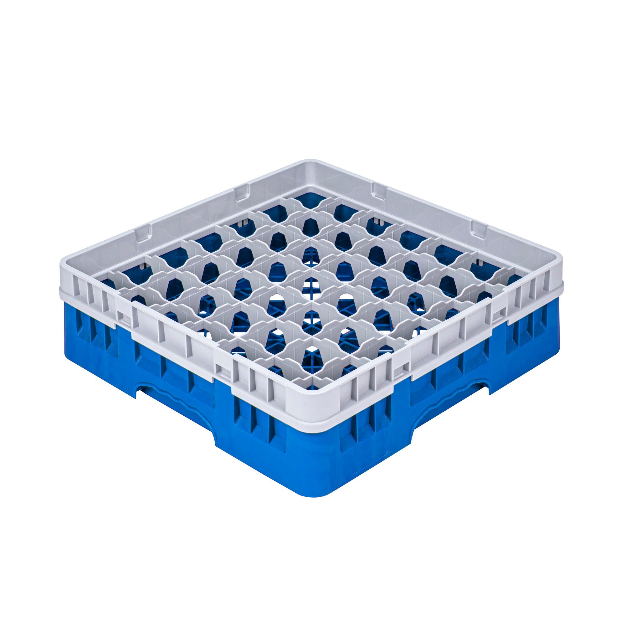 Clean Tek Professional Blue Glass Rack - 49 Compartments, 1 Full Drop Extender - 19 3/4" x 19 3/4" x 5 3/4" - 1 count box