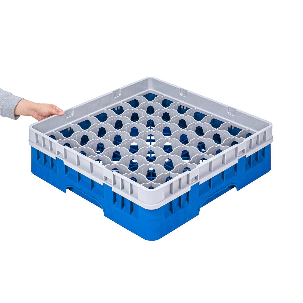 Clean Tek Professional Blue Glass Rack - 49 Compartments, 1 Full Drop Extender - 19 3/4" x 19 3/4" x 5 3/4" - 1 count box