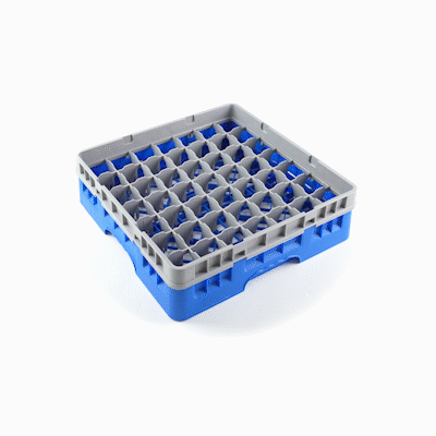 Clean Tek Professional Blue Glass Rack - 49 Compartments, 1 Full Drop Extender - 19 3/4" x 19 3/4" x 5 3/4" - 1 count box