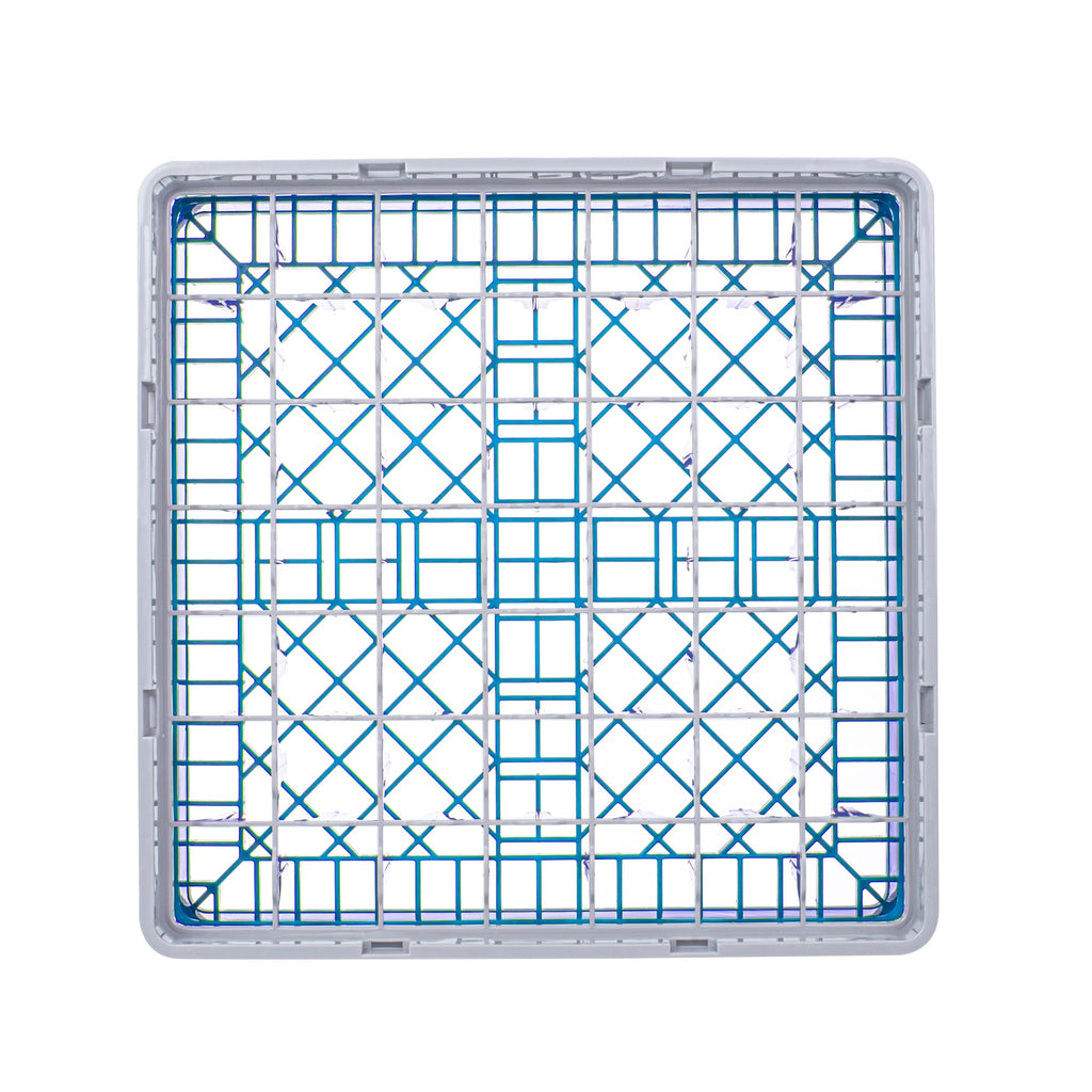 Clean Tek Professional Blue Glass Rack - 49 Compartments, 1 Full Drop Extender - 19 3/4" x 19 3/4" x 5 3/4" - 1 count box