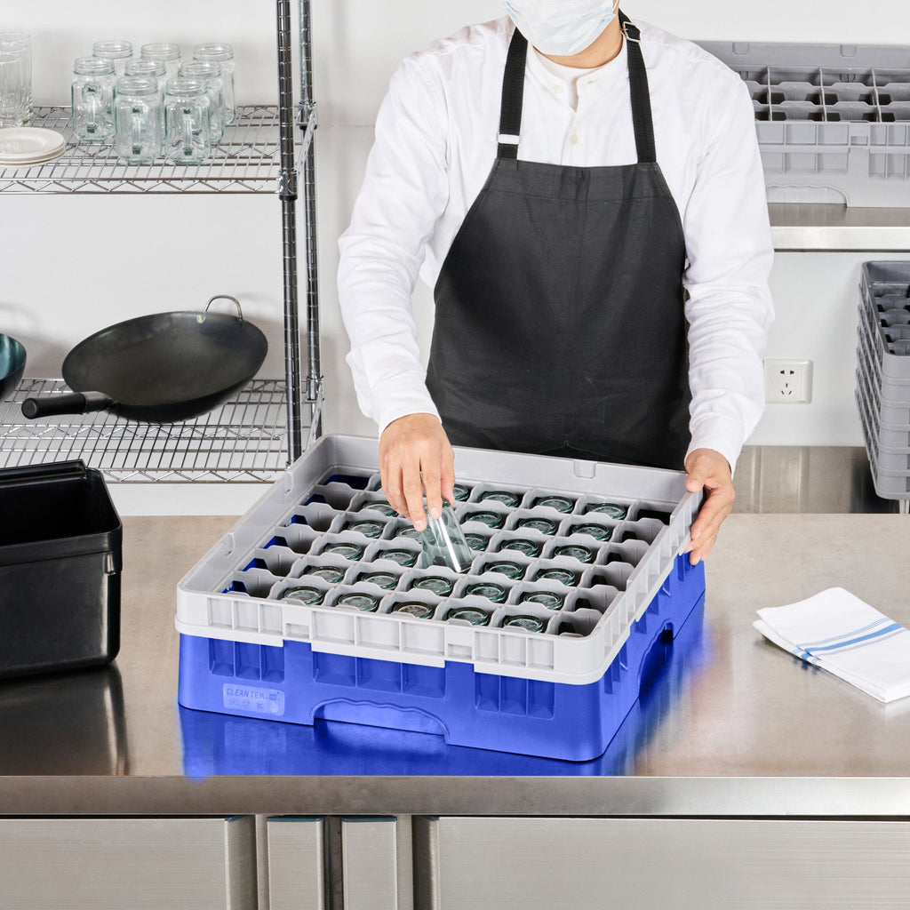 Clean Tek Professional Blue Glass Rack - 49 Compartments, 1 Full Drop Extender - 19 3/4" x 19 3/4" x 5 3/4" - 1 count box