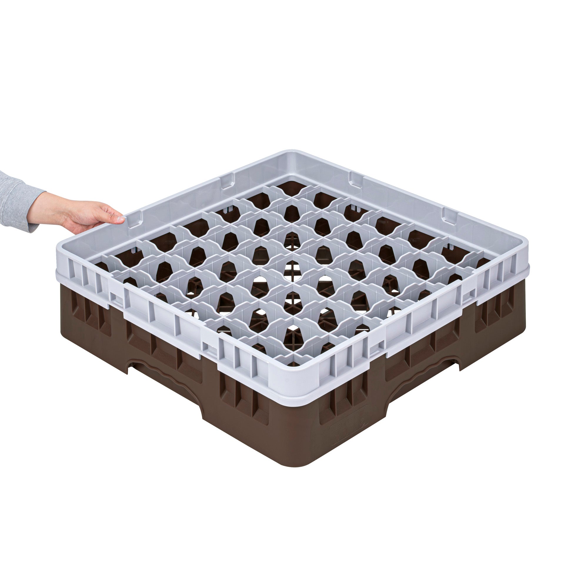 Clean Tek Professional Brown Glass Rack - 49 Compartments, 1 Full Drop Extender - 19 3/4" x 19 3/4" x 5 3/4" - 1 count box