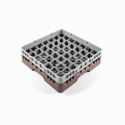 Clean Tek Professional Brown Glass Rack - 49 Compartments, 1 Full Drop Extender - 19 3/4" x 19 3/4" x 5 3/4" - 1 count box