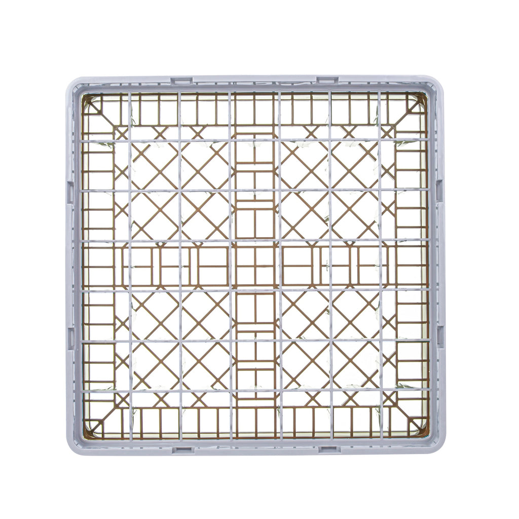 Clean Tek Professional Brown Glass Rack - 49 Compartments, 1 Full Drop Extender - 19 3/4" x 19 3/4" x 5 3/4" - 1 count box