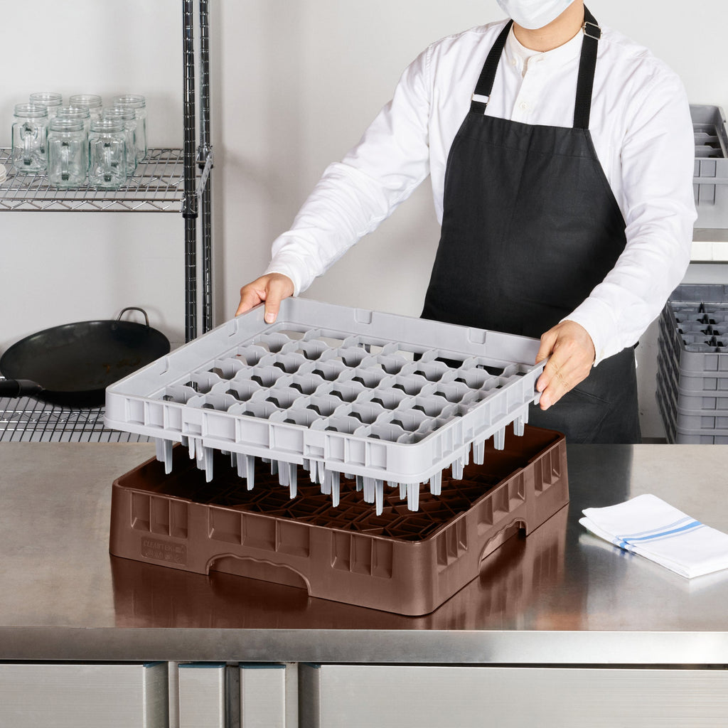 Clean Tek Professional Brown Glass Rack - 49 Compartments, 1 Full Drop Extender - 19 3/4" x 19 3/4" x 5 3/4" - 1 count box