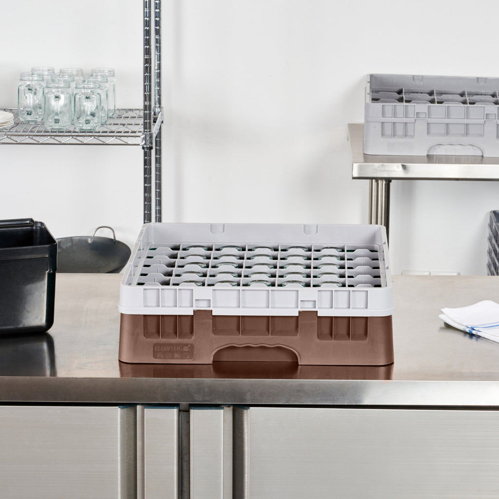 Clean Tek Professional Brown Glass Rack - 49 Compartments, 1 Full Drop Extender - 19 3/4" x 19 3/4" x 5 3/4" - 1 count box