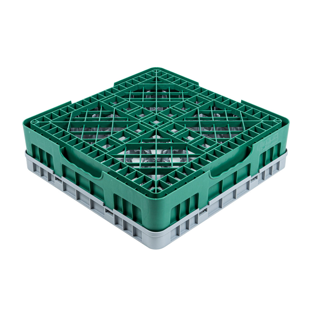 Clean Tek Professional Green Glass Rack - 49 Compartments, 1 Full Drop Extender - 19 3/4" x 19 3/4" x 5 3/4" - 1 count box