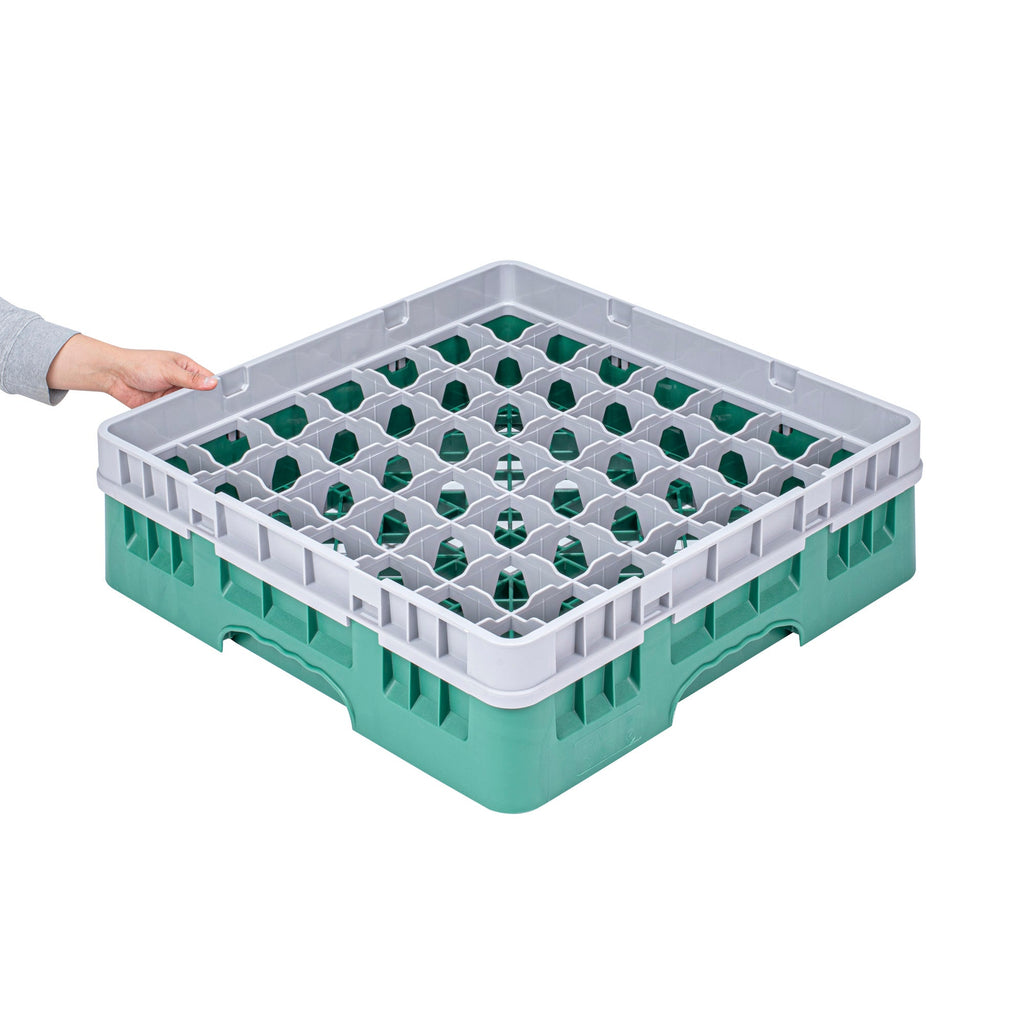 Clean Tek Professional Green Glass Rack - 49 Compartments, 1 Full Drop Extender - 19 3/4" x 19 3/4" x 5 3/4" - 1 count box