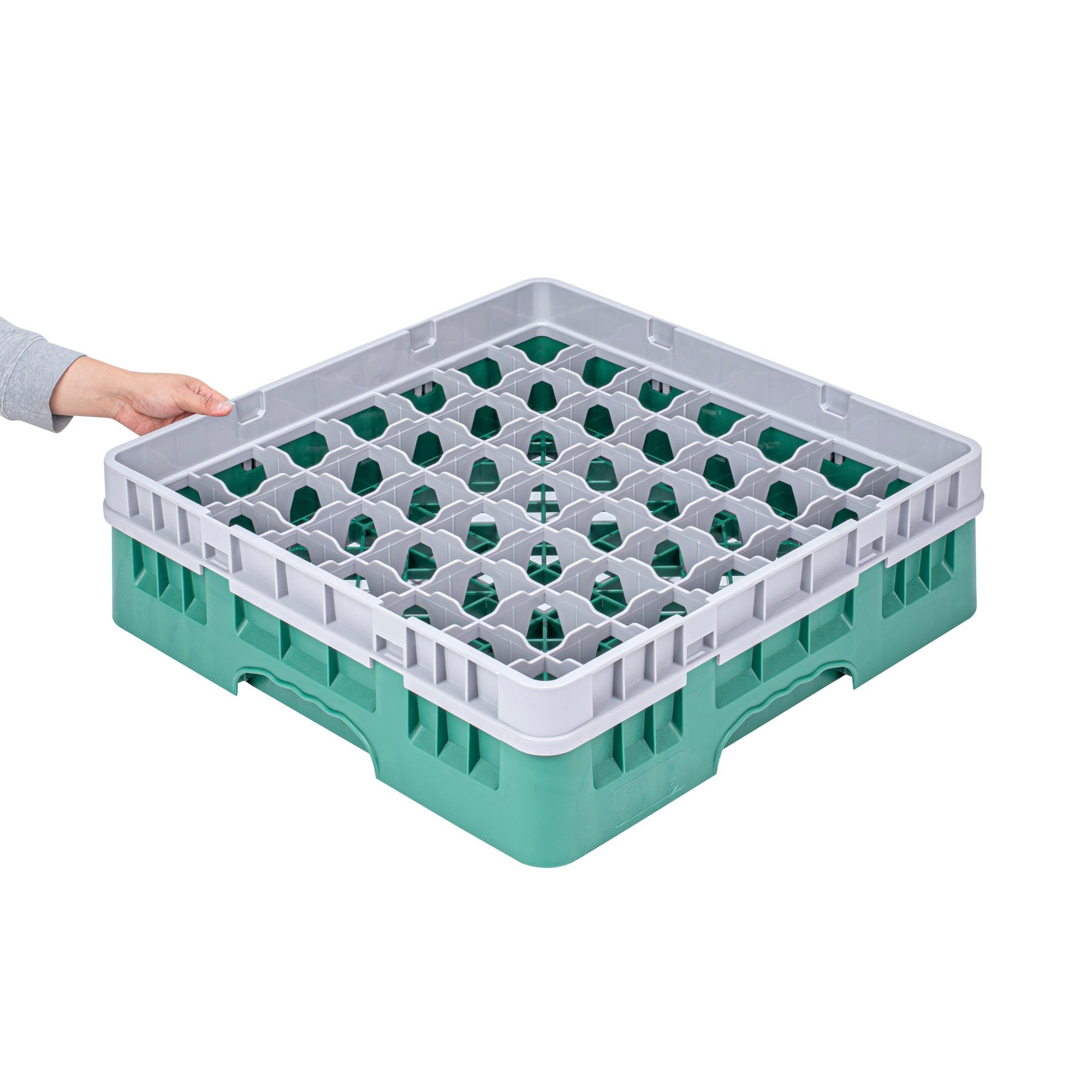 Clean Tek Professional Green Glass Rack - 49 Compartments, 1 Full Drop Extender - 19 3/4" x 19 3/4" x 5 3/4" - 1 count box