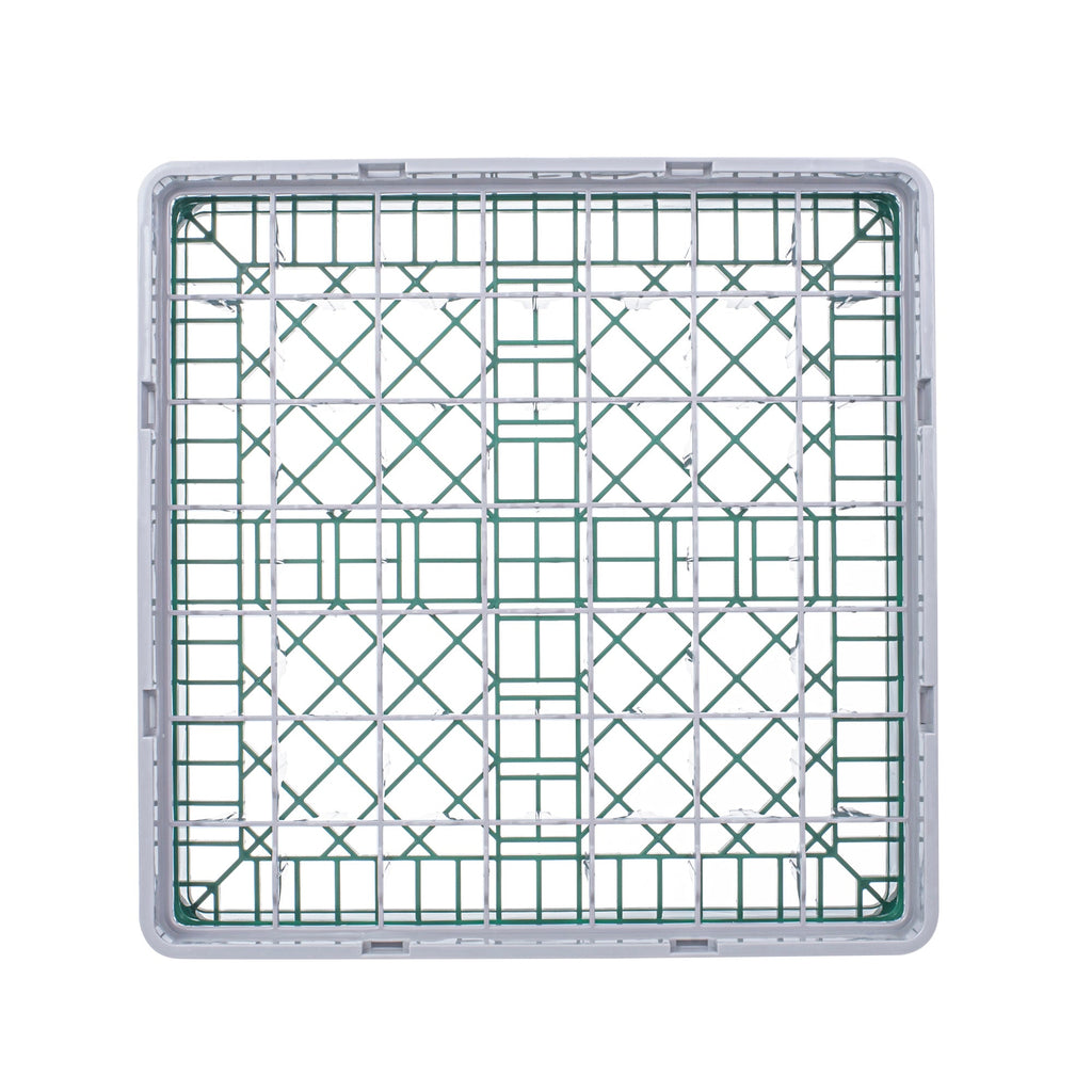 Clean Tek Professional Green Glass Rack - 49 Compartments, 1 Full Drop Extender - 19 3/4" x 19 3/4" x 5 3/4" - 1 count box