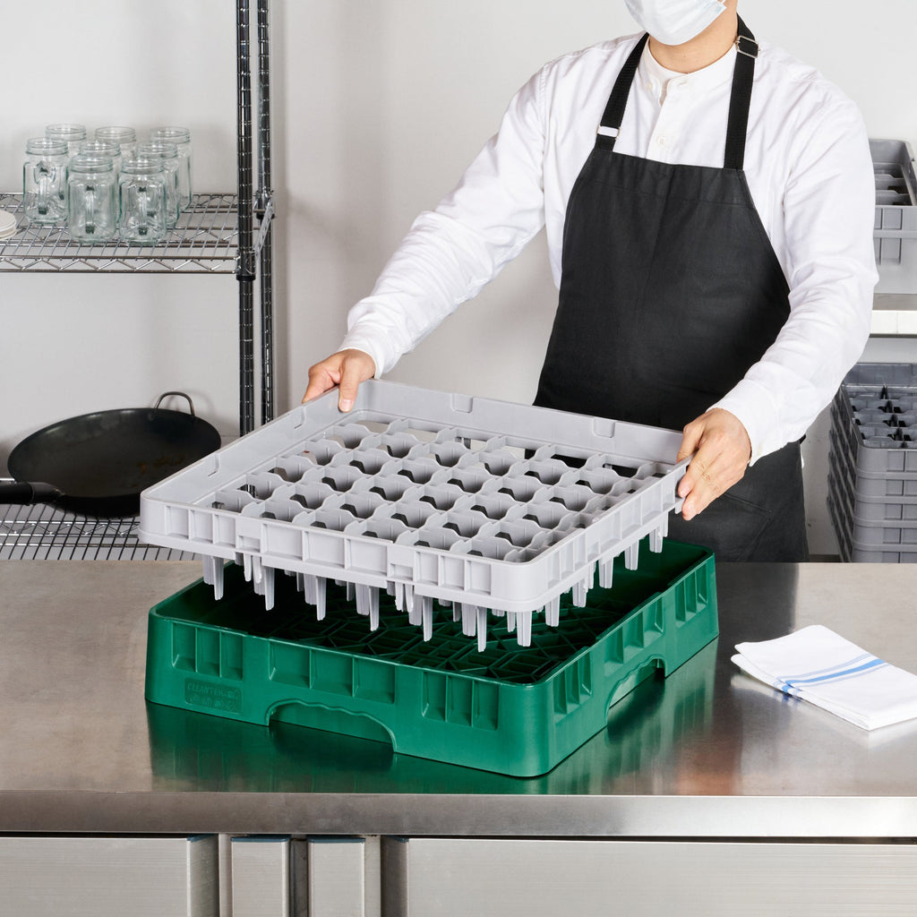 Clean Tek Professional Green Glass Rack - 49 Compartments, 1 Full Drop Extender - 19 3/4" x 19 3/4" x 5 3/4" - 1 count box