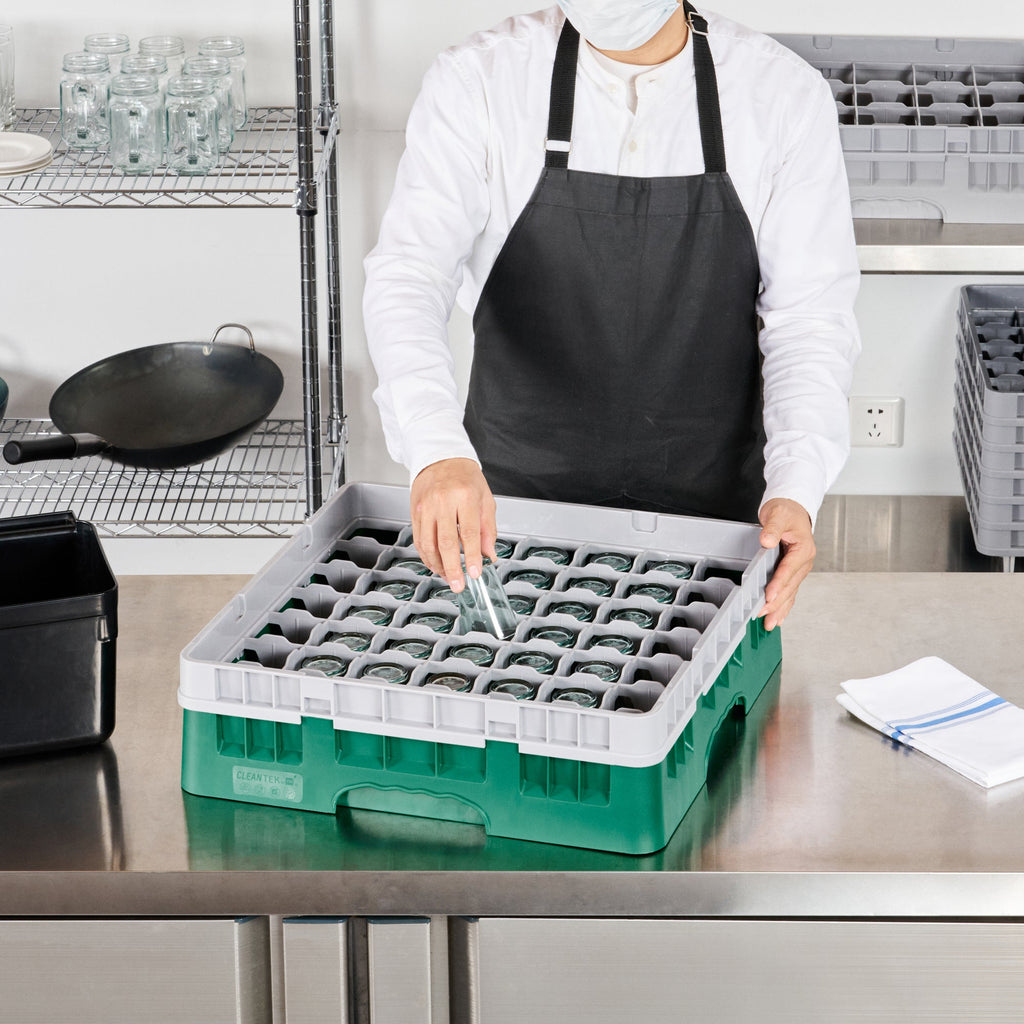 Clean Tek Professional Green Glass Rack - 49 Compartments, 1 Full Drop Extender - 19 3/4" x 19 3/4" x 5 3/4" - 1 count box