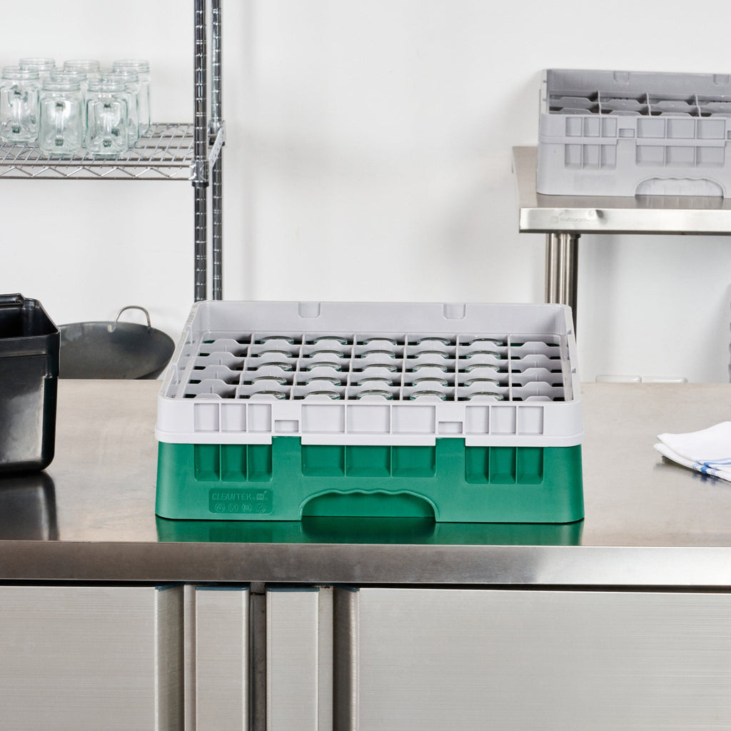 Clean Tek Professional Green Glass Rack - 49 Compartments, 1 Full Drop Extender - 19 3/4" x 19 3/4" x 5 3/4" - 1 count box
