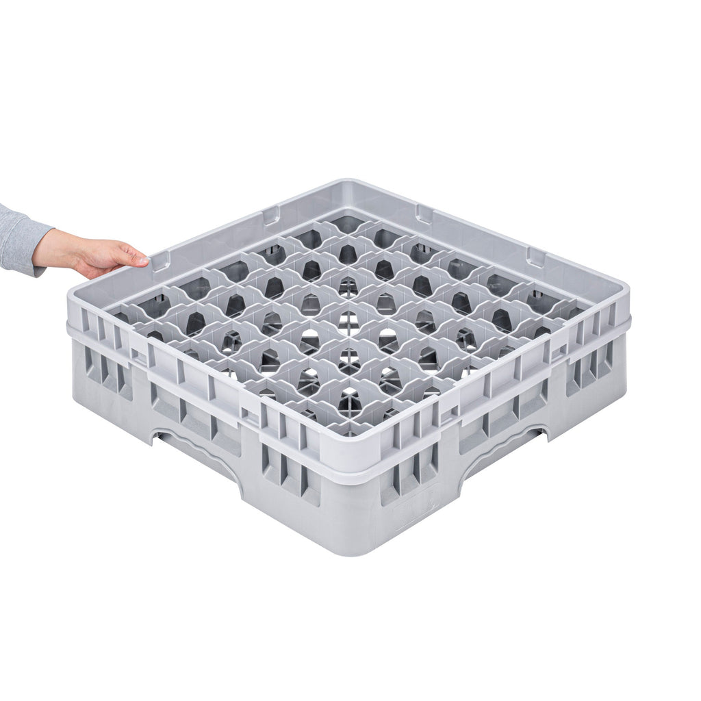 Clean Tek Professional Gray Glass Rack - 49 Compartments, 1 Full Drop Extender - 19 3/4" x 19 3/4" x 5 3/4" - 1 count box
