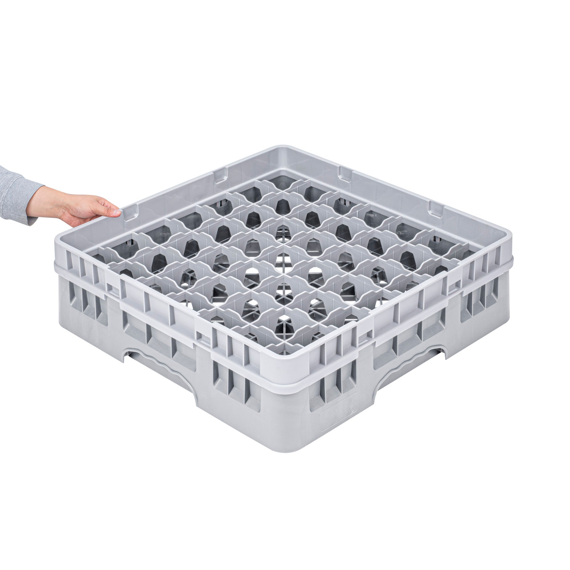 Clean Tek Professional Gray Glass Rack - 49 Compartments, 1 Full Drop Extender - 19 3/4" x 19 3/4" x 5 3/4" - 1 count box