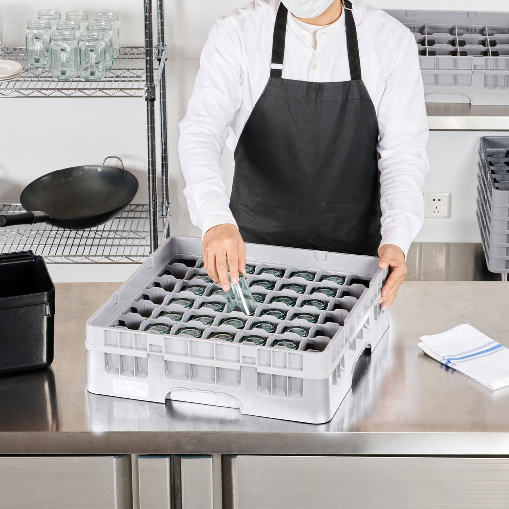 Clean Tek Professional Gray Glass Rack - 49 Compartments, 1 Full Drop Extender - 19 3/4" x 19 3/4" x 5 3/4" - 1 count box