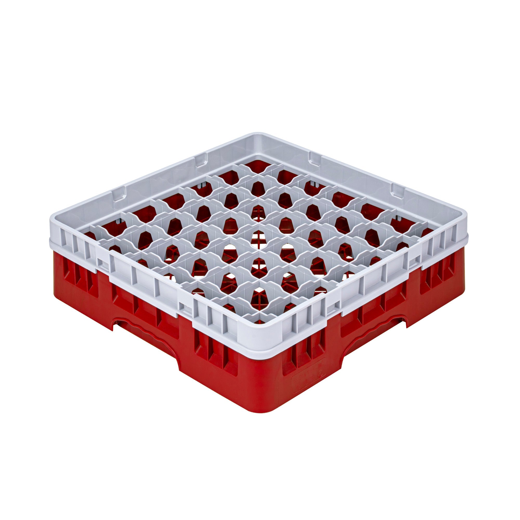 Clean Tek Professional Red Glass Rack - 49 Compartments, 1 Full Drop Extender - 19 3/4" x 19 3/4" x 5 3/4" - 1 count box