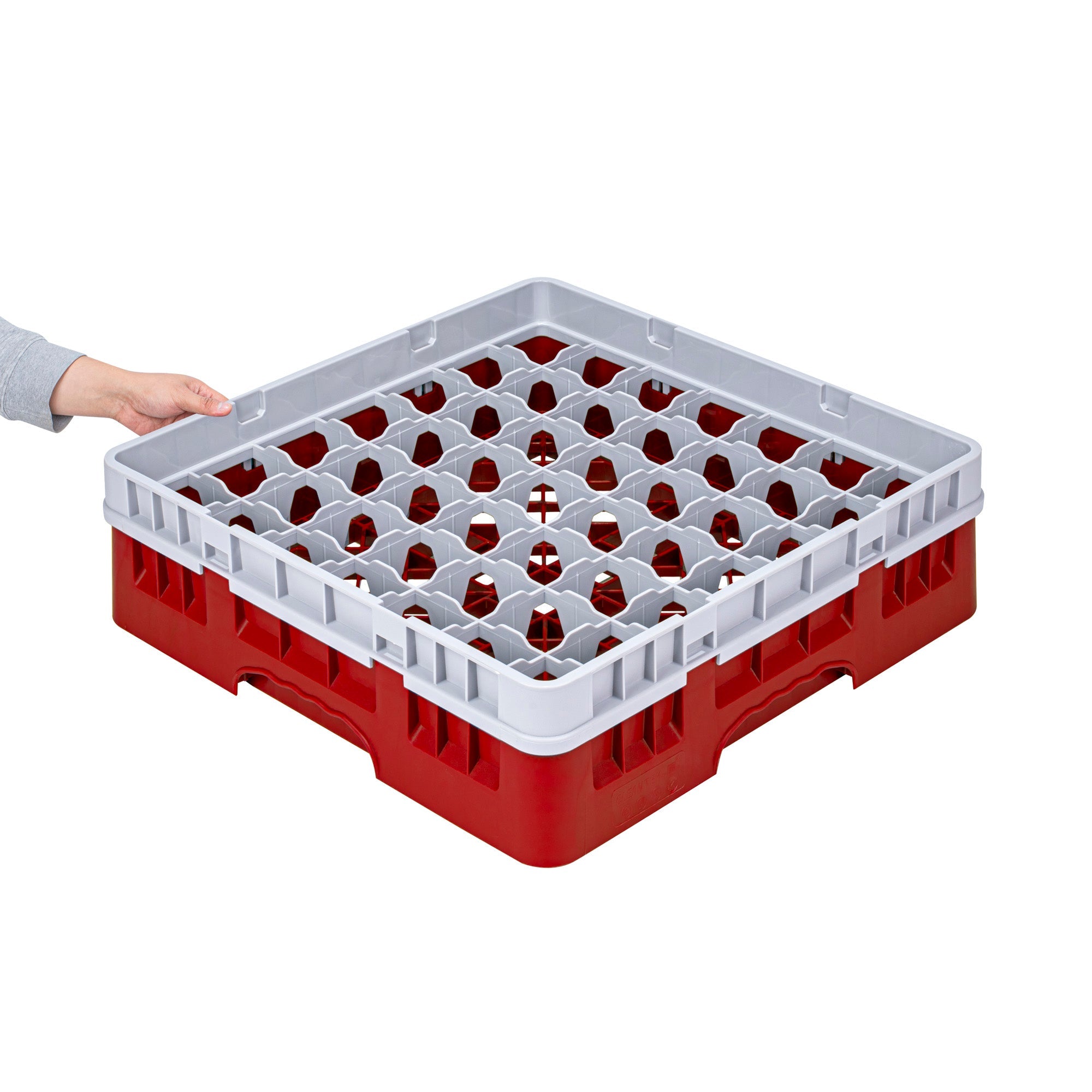Clean Tek Professional Red Glass Rack - 49 Compartments, 1 Full Drop Extender - 19 3/4" x 19 3/4" x 5 3/4" - 1 count box