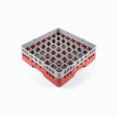 Clean Tek Professional Red Glass Rack - 49 Compartments, 1 Full Drop Extender - 19 3/4" x 19 3/4" x 5 3/4" - 1 count box