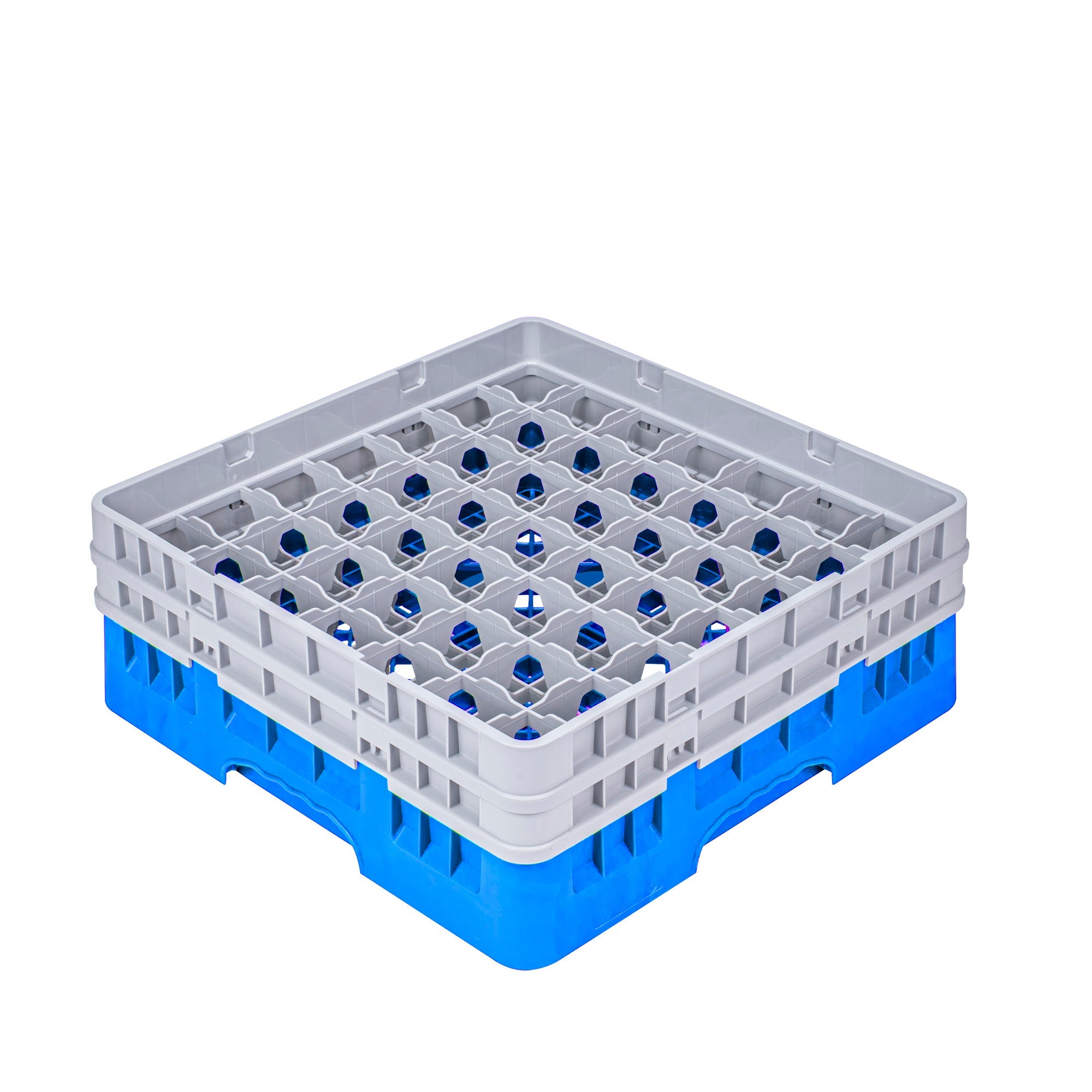 Clean Tek Professional Blue Glass Rack - 49 Compartments, 1 Full Drop and 1 Half Drop Extender - 19 3/4" x 19 3/4" x 7 1/4" - 1 count box