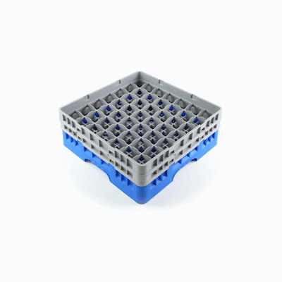 Clean Tek Professional Blue Glass Rack - 49 Compartments, 1 Full Drop and 1 Half Drop Extender - 19 3/4" x 19 3/4" x 7 1/4" - 1 count box