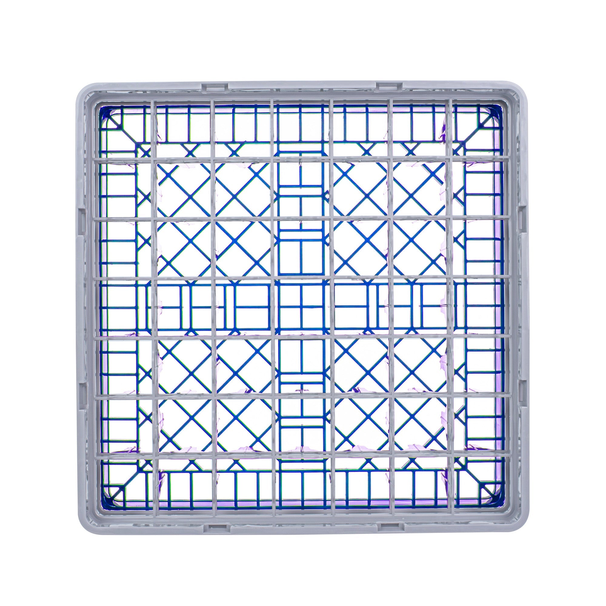 Clean Tek Professional Blue Glass Rack - 49 Compartments, 1 Full Drop and 1 Half Drop Extender - 19 3/4" x 19 3/4" x 7 1/4" - 1 count box