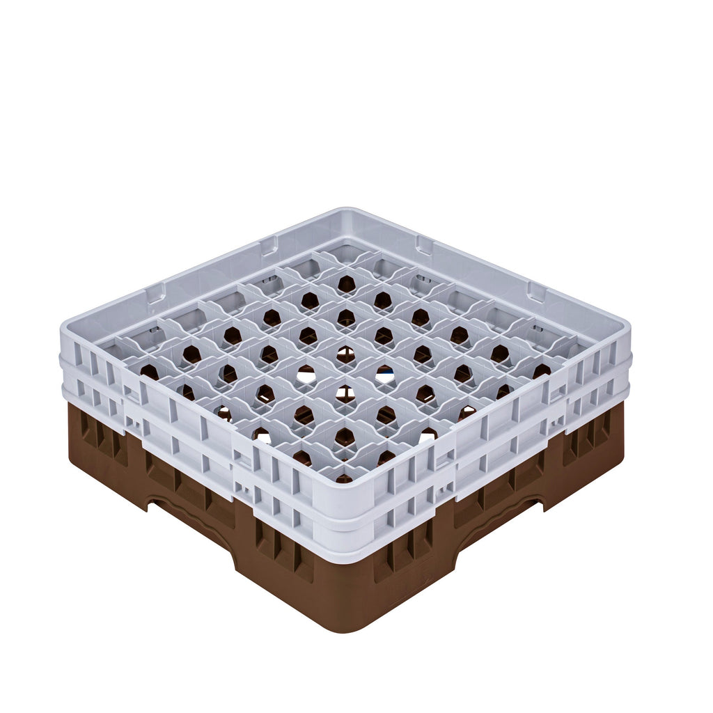 Clean Tek Professional Brown Glass Rack - 49 Compartments, 1 Full Drop and 1 Half Drop Extender - 19 3/4" x 19 3/4" x 7 1/4" - 1 count box