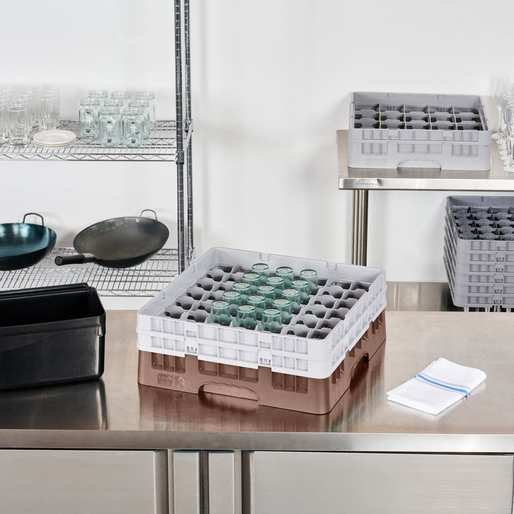 Clean Tek Professional Brown Glass Rack - 49 Compartments, 1 Full Drop and 1 Half Drop Extender - 19 3/4" x 19 3/4" x 7 1/4" - 1 count box