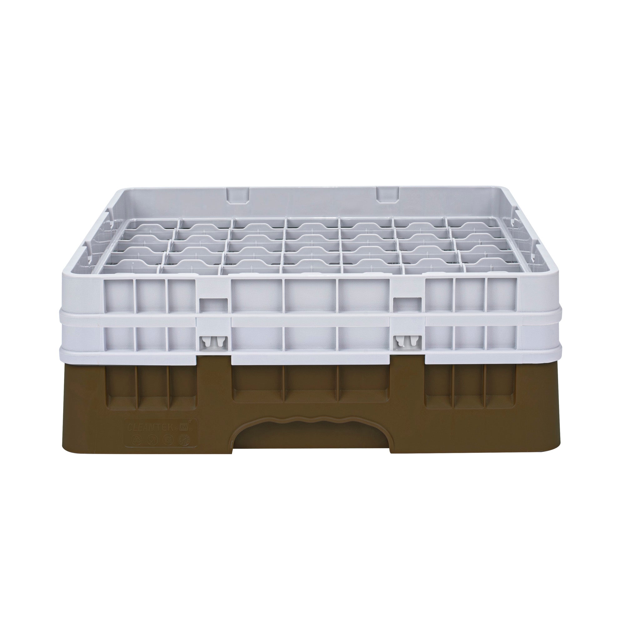 Clean Tek Professional Brown Glass Rack - 49 Compartments, 1 Full Drop and 1 Half Drop Extender - 19 3/4" x 19 3/4" x 7 1/4" - 1 count box