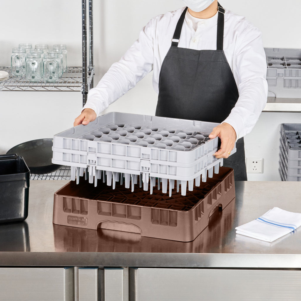 Clean Tek Professional Brown Glass Rack - 49 Compartments, 1 Full Drop and 1 Half Drop Extender - 19 3/4" x 19 3/4" x 7 1/4" - 1 count box