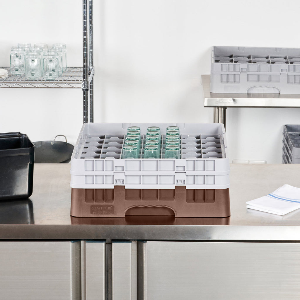 Clean Tek Professional Brown Glass Rack - 49 Compartments, 1 Full Drop and 1 Half Drop Extender - 19 3/4" x 19 3/4" x 7 1/4" - 1 count box
