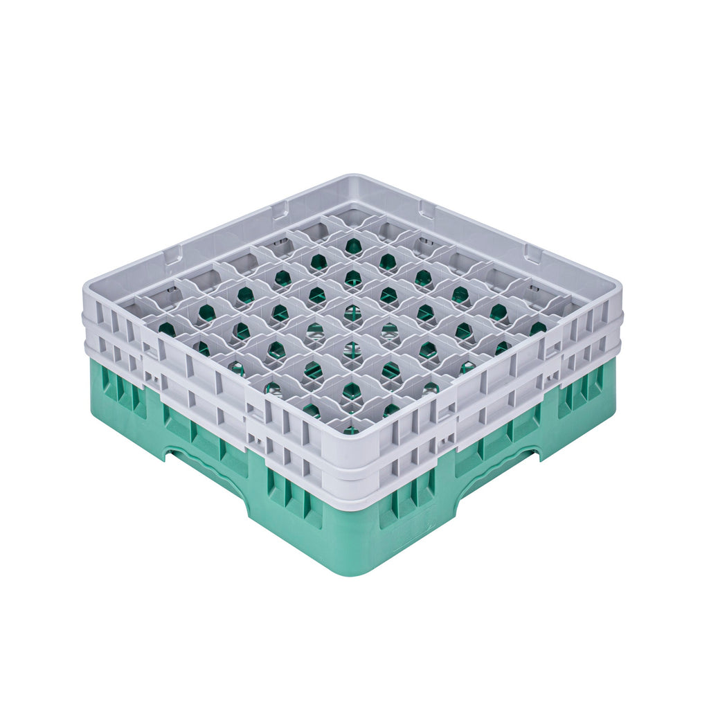 Clean Tek Professional Green Glass Rack - 49 Compartments, 1 Full Drop and 1 Half Drop Extender - 19 3/4" x 19 3/4" x 7 1/4" - 1 count box