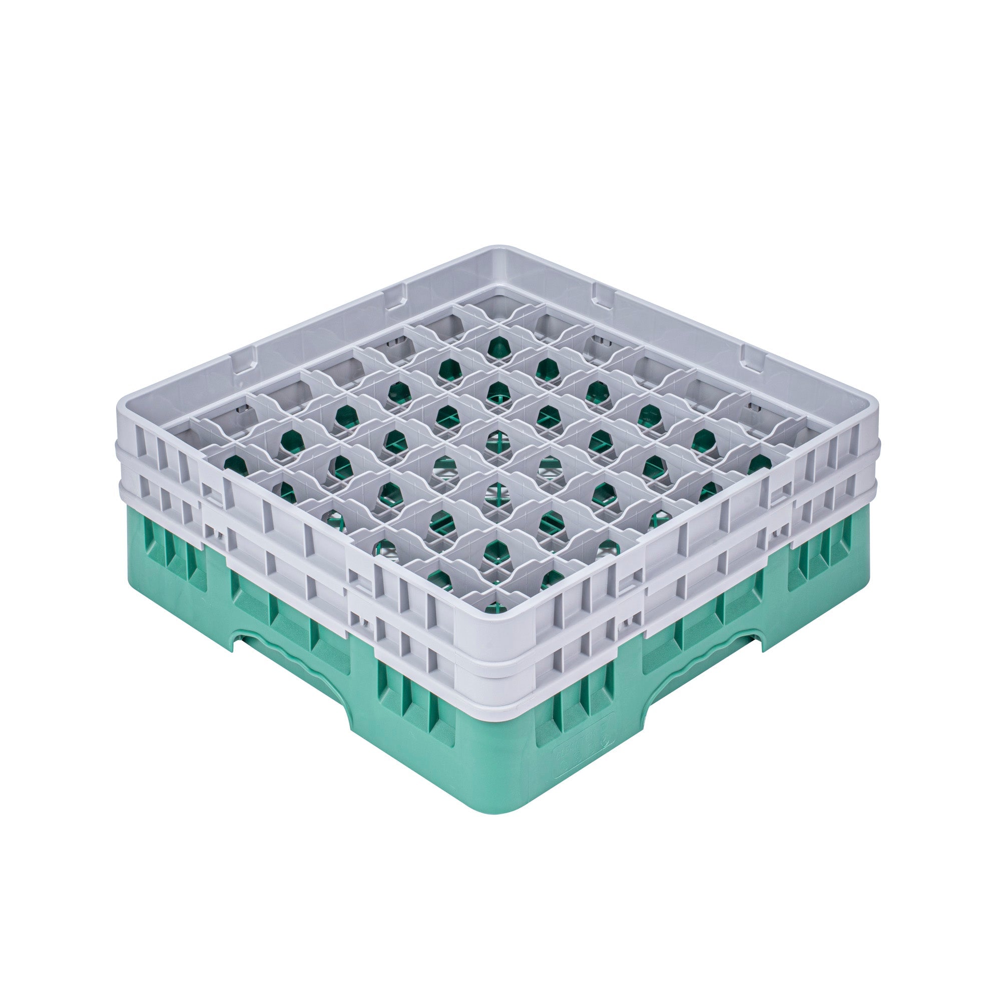 Clean Tek Professional Green Glass Rack - 49 Compartments, 1 Full Drop and 1 Half Drop Extender - 19 3/4" x 19 3/4" x 7 1/4" - 1 count box
