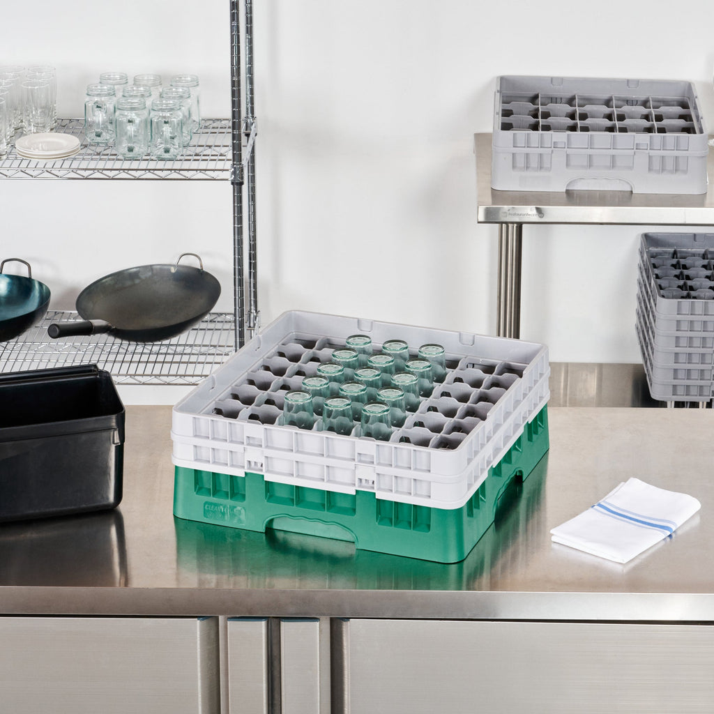 Clean Tek Professional Green Glass Rack - 49 Compartments, 1 Full Drop and 1 Half Drop Extender - 19 3/4" x 19 3/4" x 7 1/4" - 1 count box
