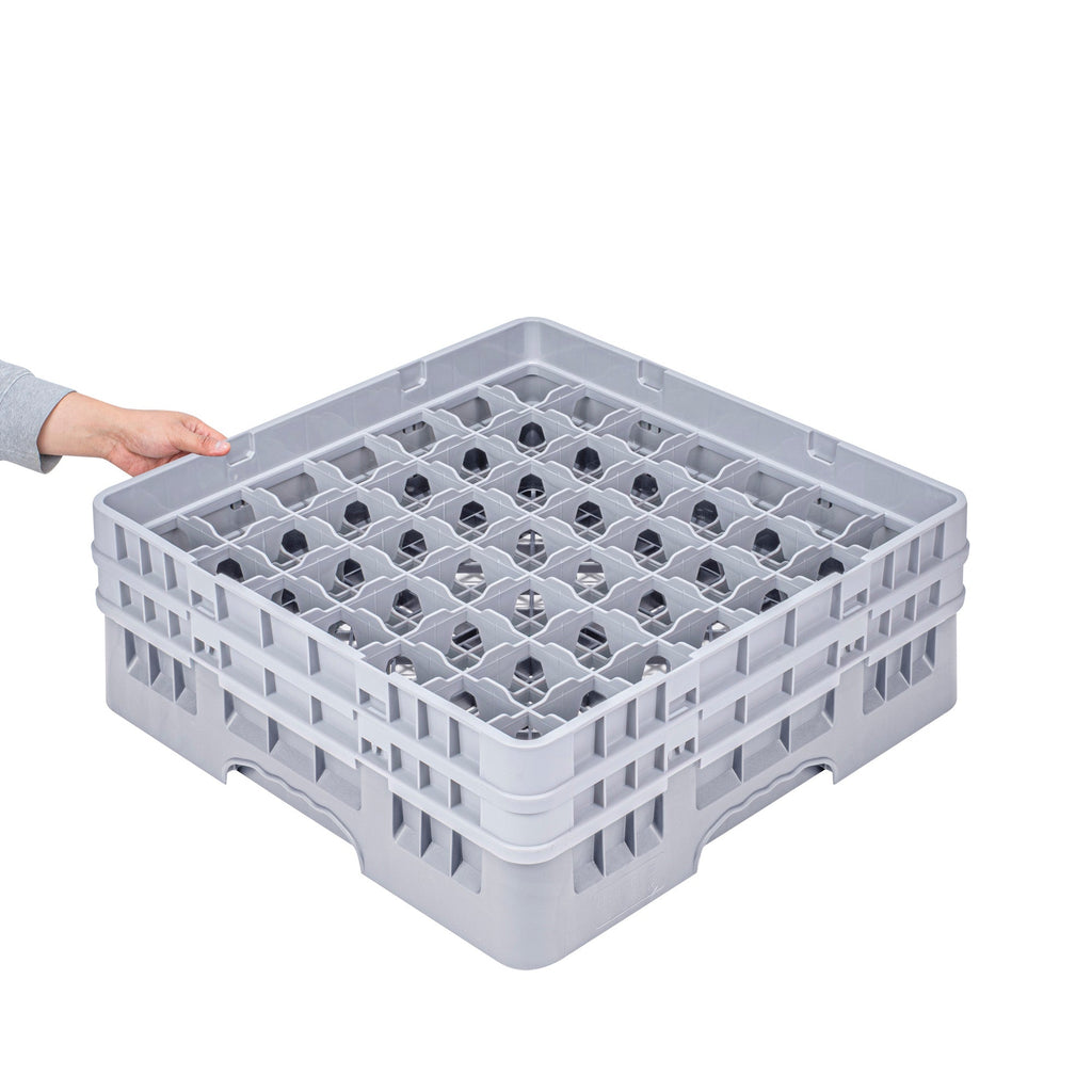 Clean Tek Professional Gray Glass Rack - 49 Compartments, 1 Full Drop and 1 Half Drop Extender - 19 3/4" x 19 3/4" x 7 1/4" - 1 count box