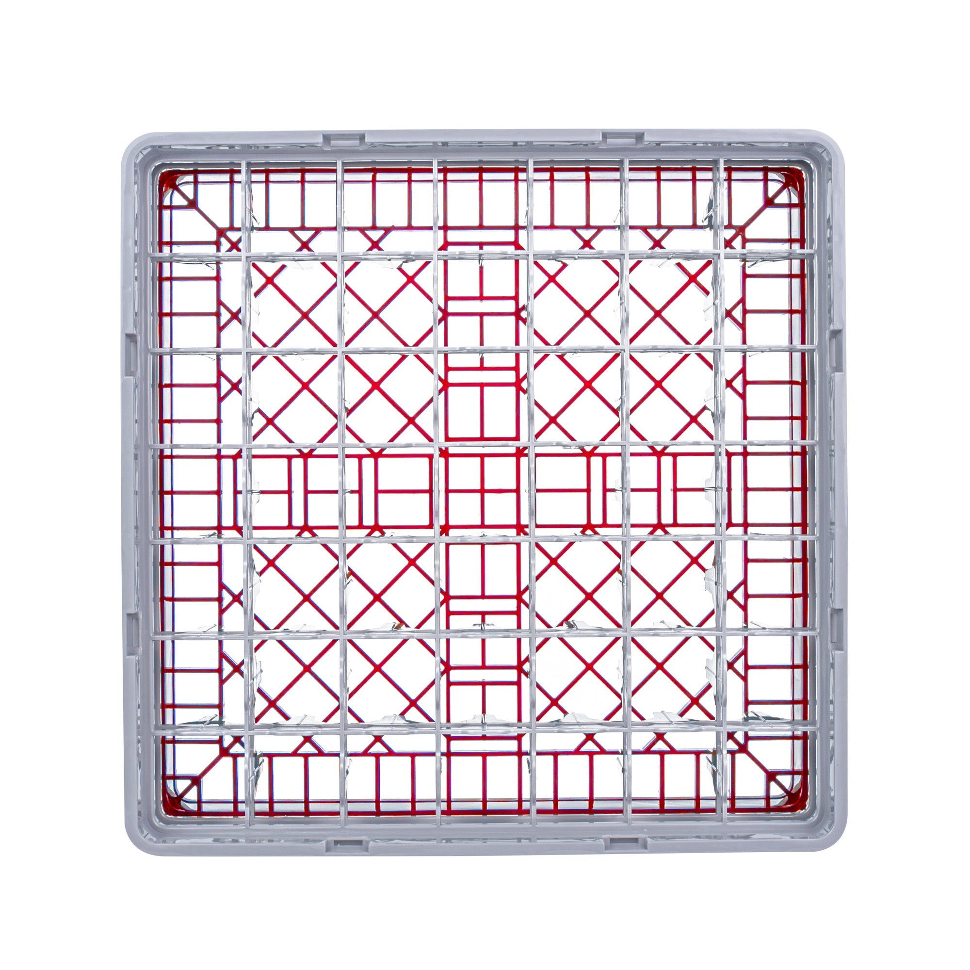 Clean Tek Professional Red Glass Rack - 49 Compartments, 1 Full Drop and 1 Half Drop Extender - 19 3/4" x 19 3/4" x 7 1/4" - 1 count box