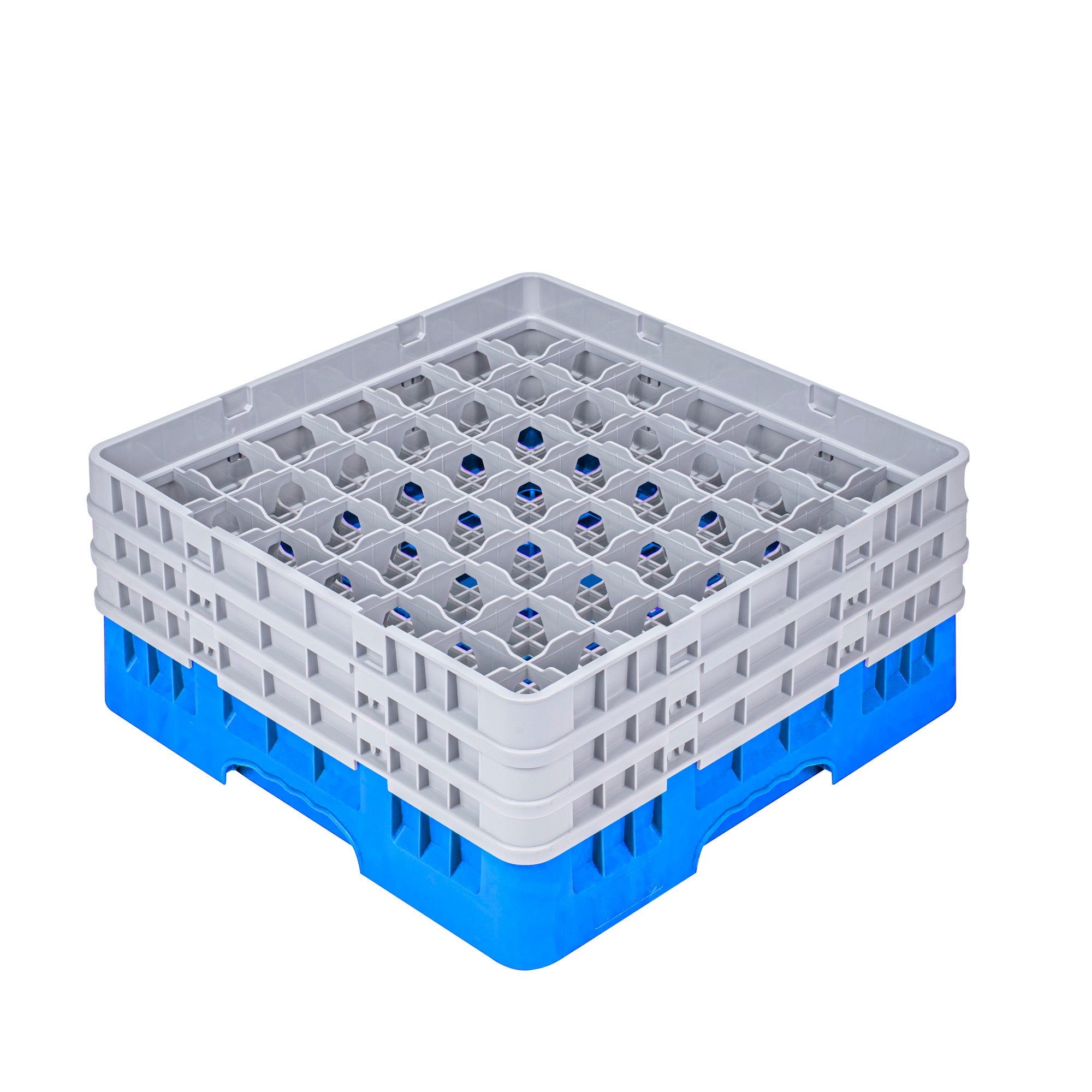 Clean Tek Professional Blue Glass Rack - 49 Compartments, 1 Full Drop and 2 Half Drop Extenders - 19 3/4" x 19 3/4" x 8 3/4" - 1 count box