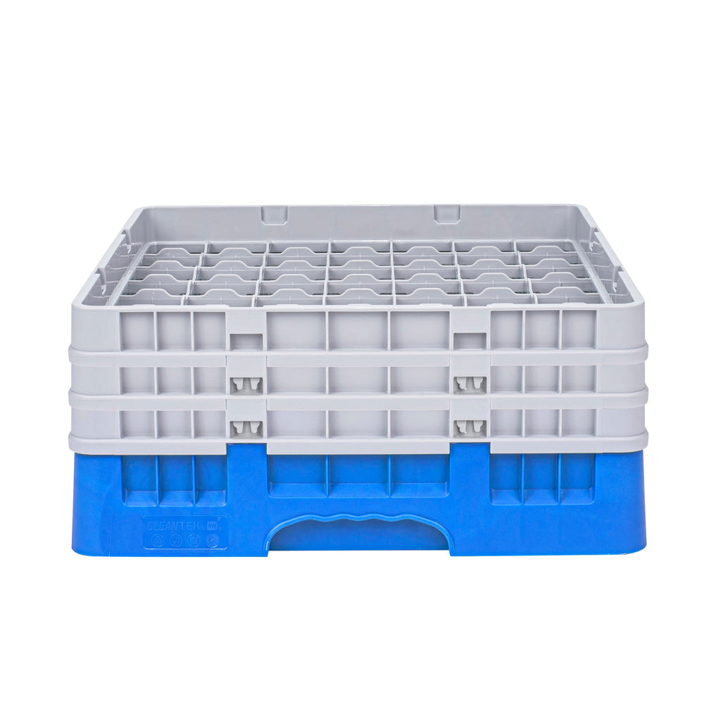 Clean Tek Professional Blue Glass Rack - 49 Compartments, 1 Full Drop and 2 Half Drop Extenders - 19 3/4" x 19 3/4" x 8 3/4" - 1 count box