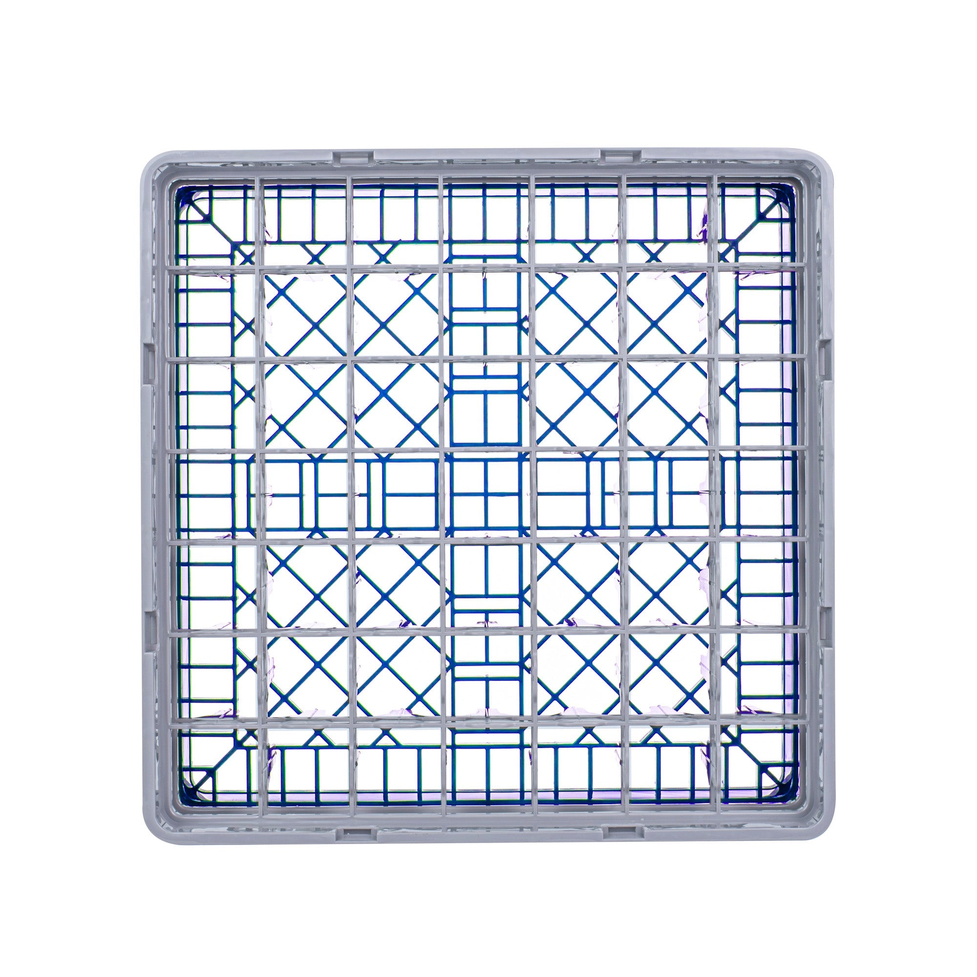Clean Tek Professional Blue Glass Rack - 49 Compartments, 1 Full Drop and 2 Half Drop Extenders - 19 3/4" x 19 3/4" x 8 3/4" - 1 count box