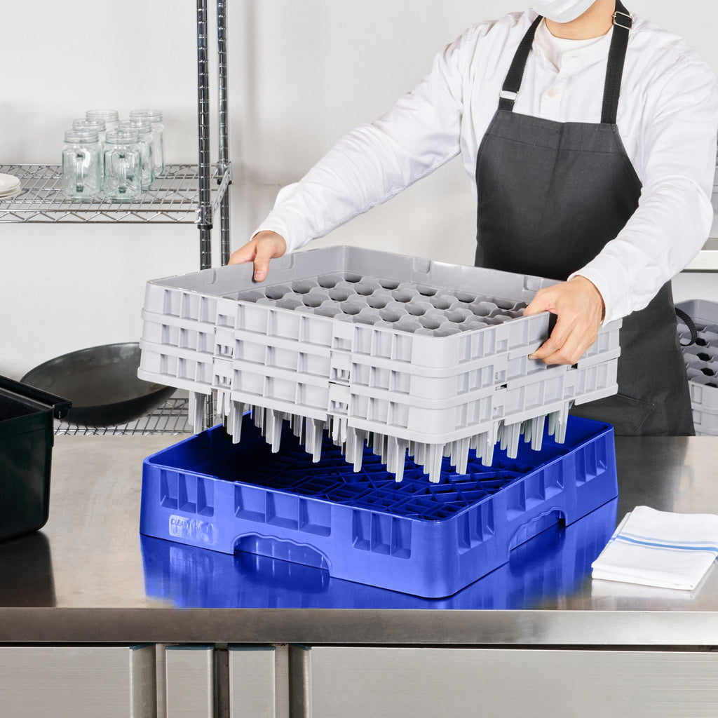 Clean Tek Professional Blue Glass Rack - 49 Compartments, 1 Full Drop and 2 Half Drop Extenders - 19 3/4" x 19 3/4" x 8 3/4" - 1 count box