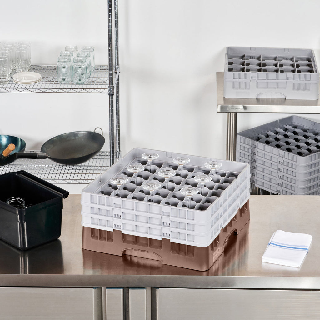 Clean Tek Professional Brown Glass Rack - 49 Compartments, 1 Full Drop and 2 Half Drop Extenders - 19 3/4" x 19 3/4" x 8 3/4" - 1 count box