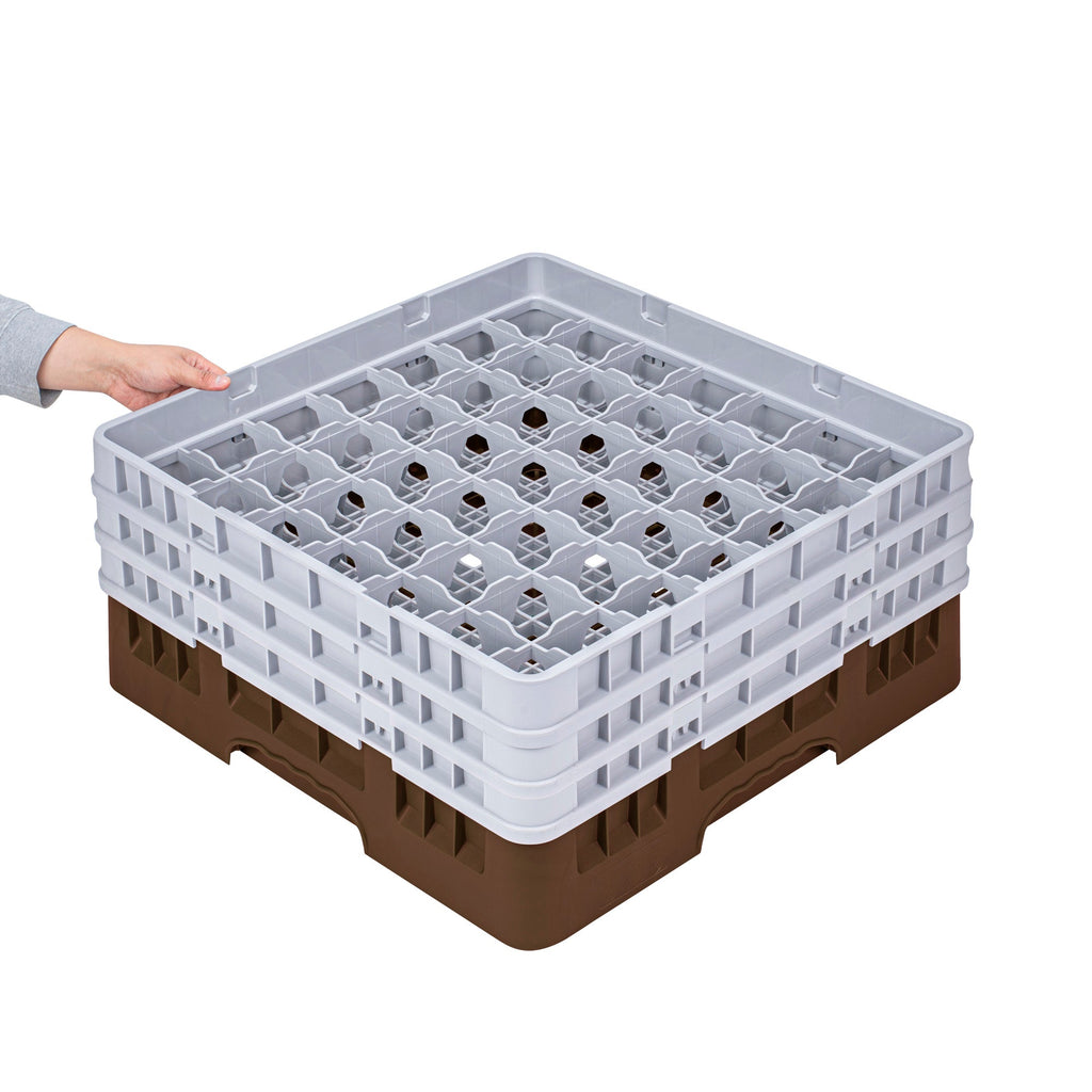 Clean Tek Professional Brown Glass Rack - 49 Compartments, 1 Full Drop and 2 Half Drop Extenders - 19 3/4" x 19 3/4" x 8 3/4" - 1 count box
