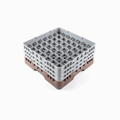 Clean Tek Professional Brown Glass Rack - 49 Compartments, 1 Full Drop and 2 Half Drop Extenders - 19 3/4" x 19 3/4" x 8 3/4" - 1 count box