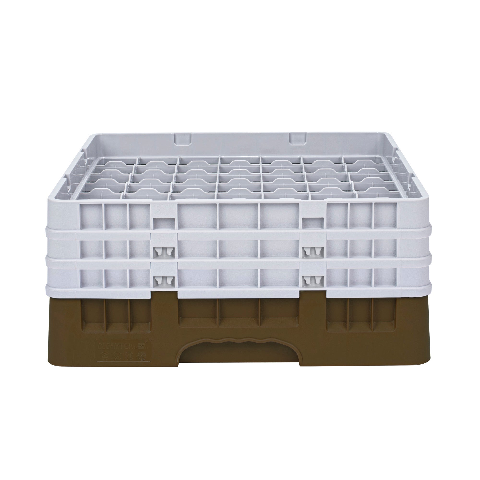 Clean Tek Professional Brown Glass Rack - 49 Compartments, 1 Full Drop and 2 Half Drop Extenders - 19 3/4" x 19 3/4" x 8 3/4" - 1 count box