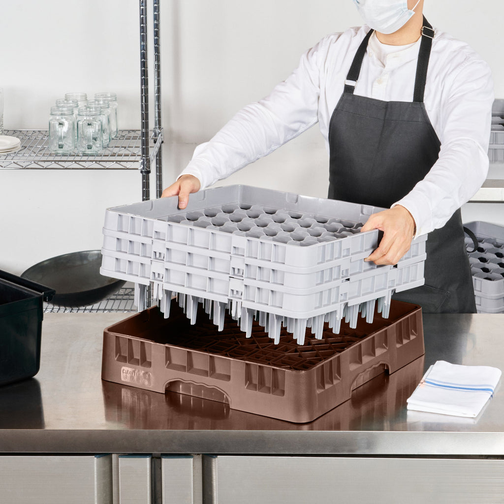 Clean Tek Professional Brown Glass Rack - 49 Compartments, 1 Full Drop and 2 Half Drop Extenders - 19 3/4" x 19 3/4" x 8 3/4" - 1 count box