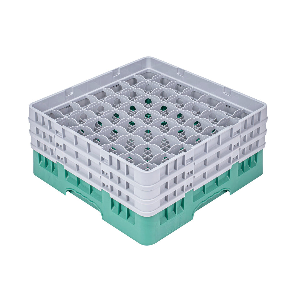Clean Tek Professional Green Glass Rack - 49 Compartments, 1 Full Drop and 2 Half Drop Extenders - 19 3/4" x 19 3/4" x 8 3/4" - 1 count box
